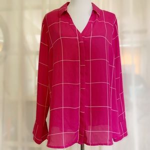 Worthington Hot Pink Criss-cross Print Blouse